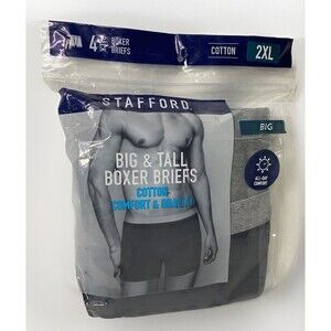 NEW Stafford 4 Pack Boxer Briefs Cotton Knit Men’s XXL Big & Tall Black Gray 2XL